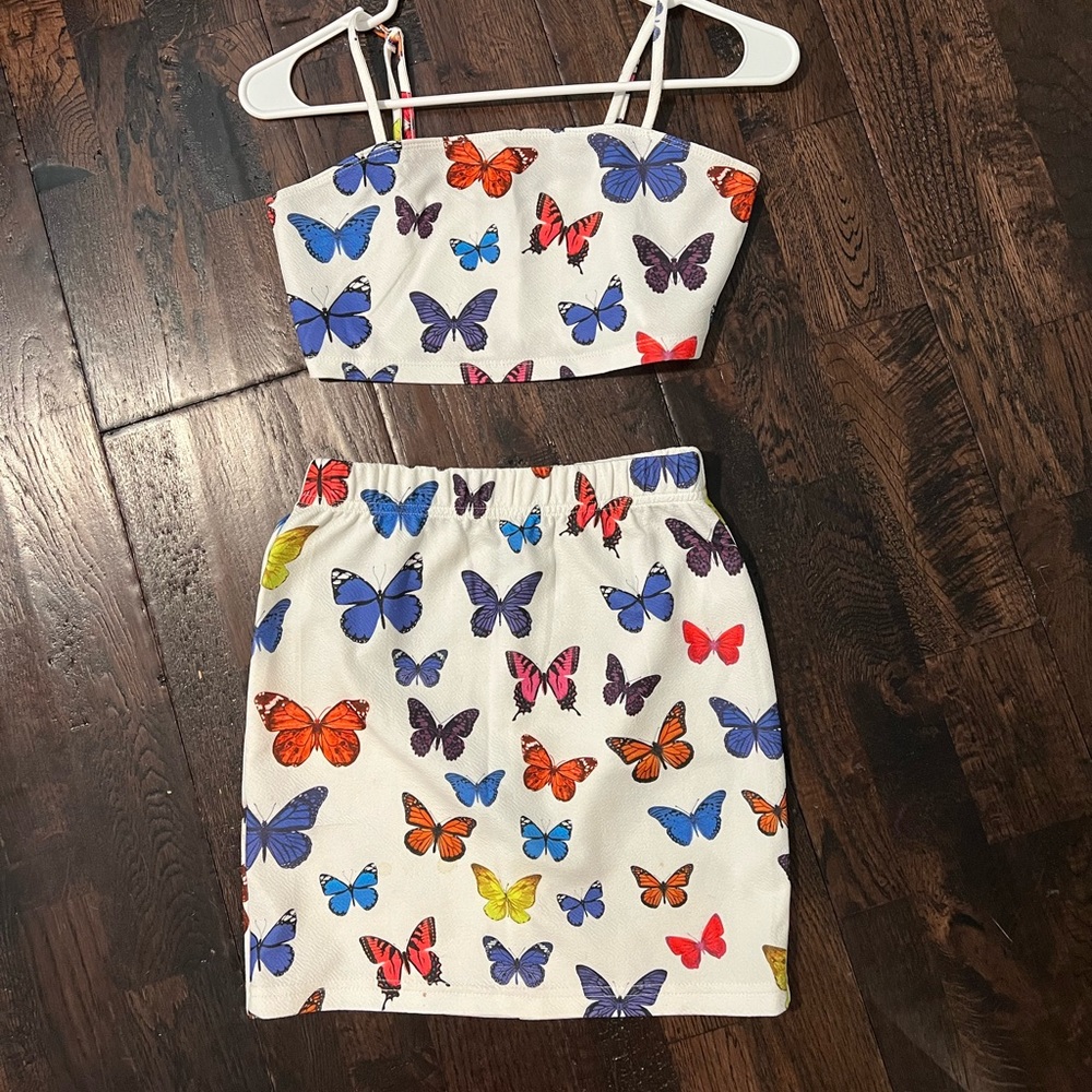 Shein Multicolored Butterfly Tank Top and Skirt Set
